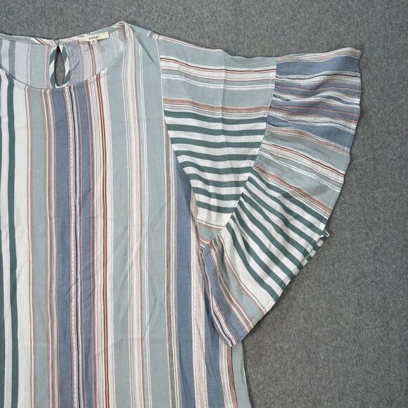 Entro Striped Bell Sleeve Blouse Women's Medium Top Green - Picture 3 of 10